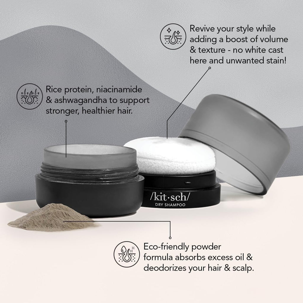 Kitsch Dry Shampoo Powder for Dark Hair – Unscented, Volumizing 8g Travel Size | No White Cast