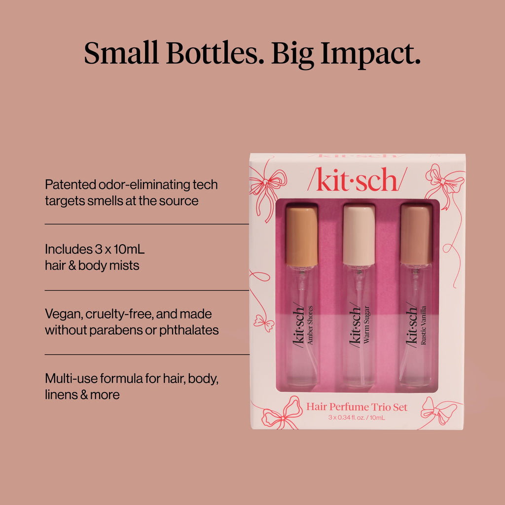Kitsch Hair Perfume Trio Set – 3x10mL with Odor-Eliminating Technology | Hair & Pillow Mist