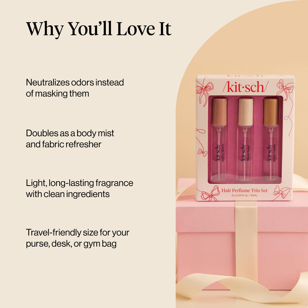 Kitsch Hair Perfume Trio Set – 3x10mL with Odor-Eliminating Technology | Hair & Pillow Mist