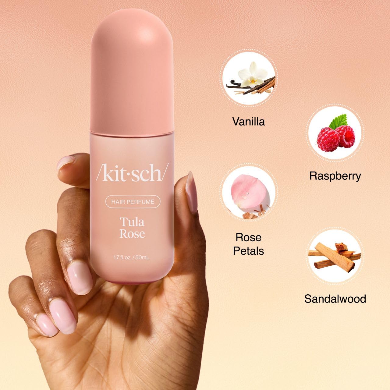 Kitsch Hair Perfume for Women – Tula Rose, Odor-Eliminating Hair & Body Mist, Floral Vanilla, 50mL