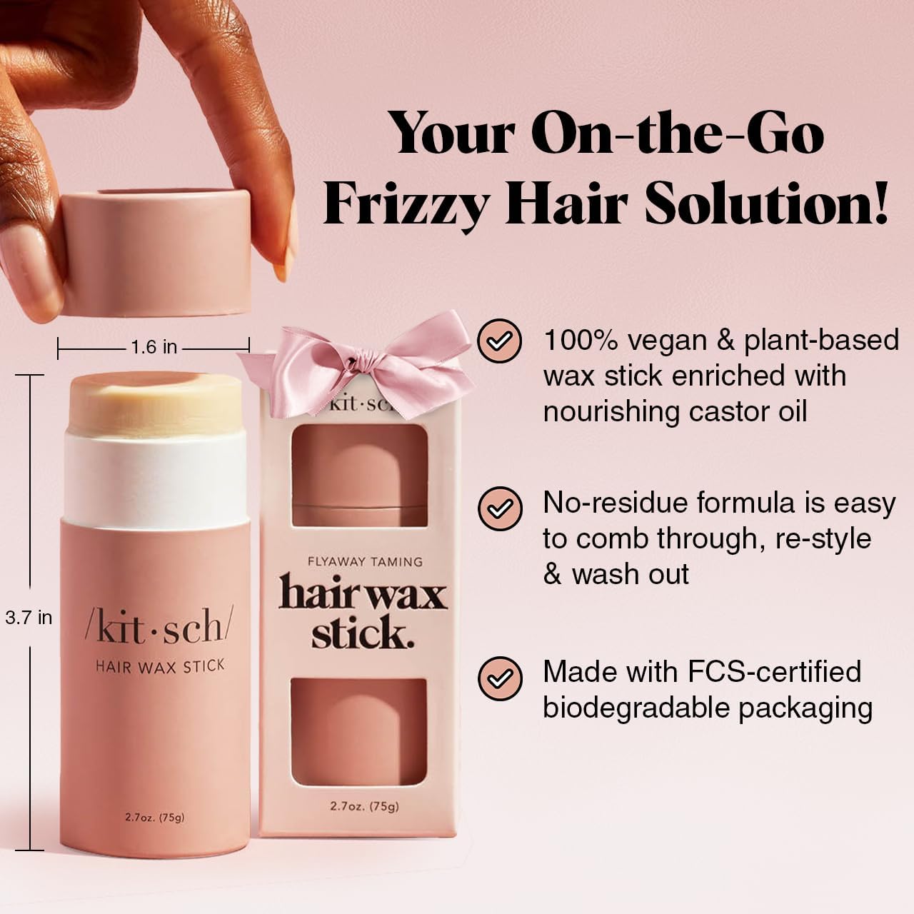 Kitsch Hair Wax Stick for Women & Men | Anti-Frizz, No Residue, All-Day Hold (2.7 oz)