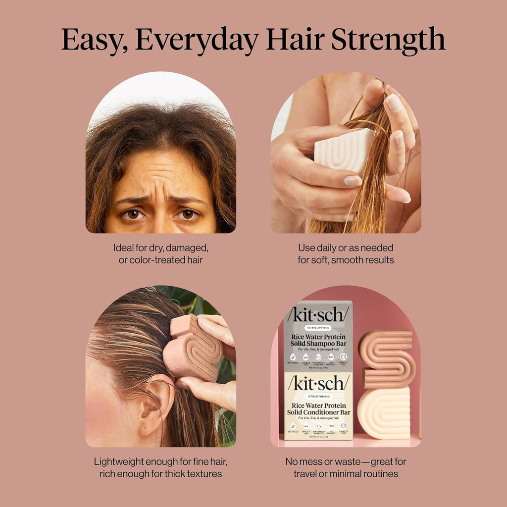 Kitsch Rice Water Shampoo & Conditioner Bar Set – Solid Hair Growth & Strength, 2 Pack