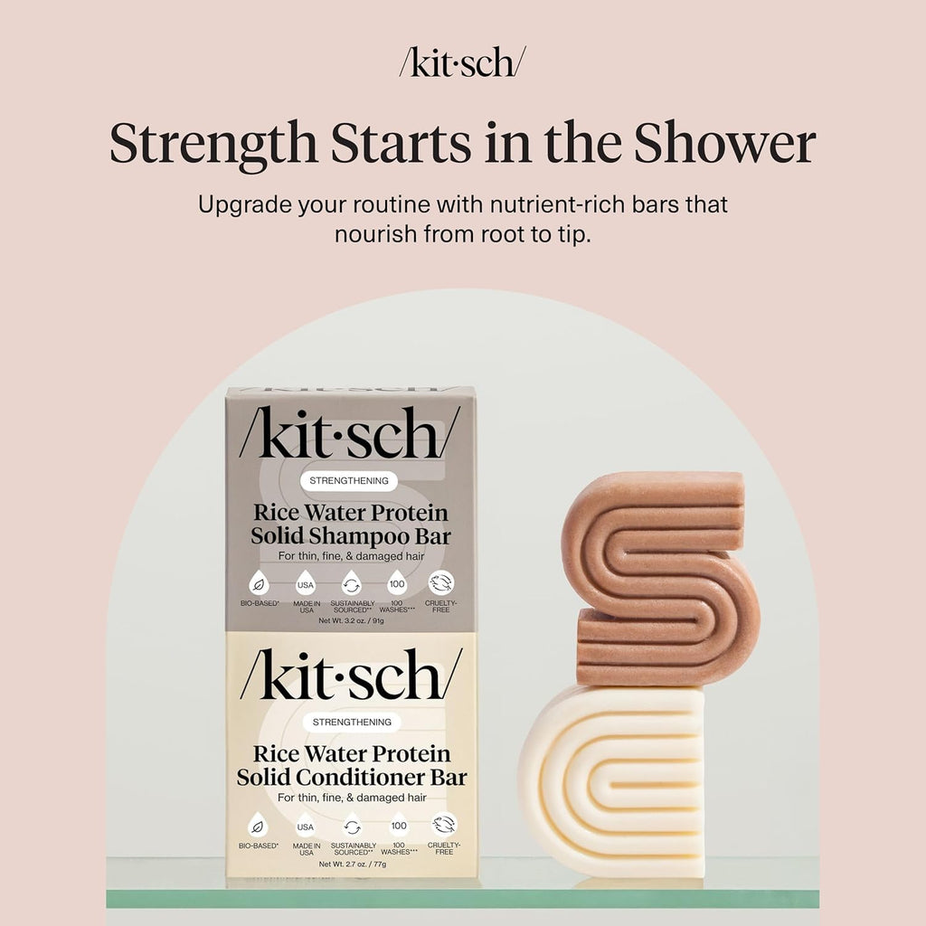 Kitsch Rice Water Shampoo & Conditioner Bar Set – Solid Hair Growth & Strength, 2 Pack
