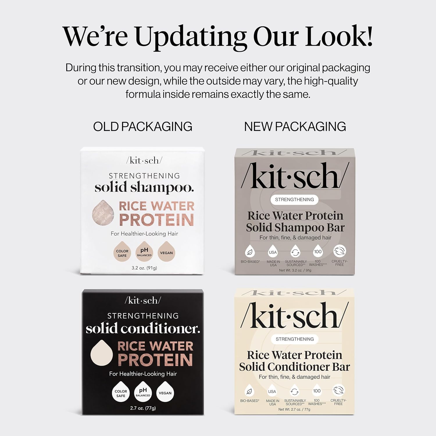 Kitsch Rice Water Shampoo & Conditioner Bar Set – Solid Hair Growth & Strength, 2 Pack