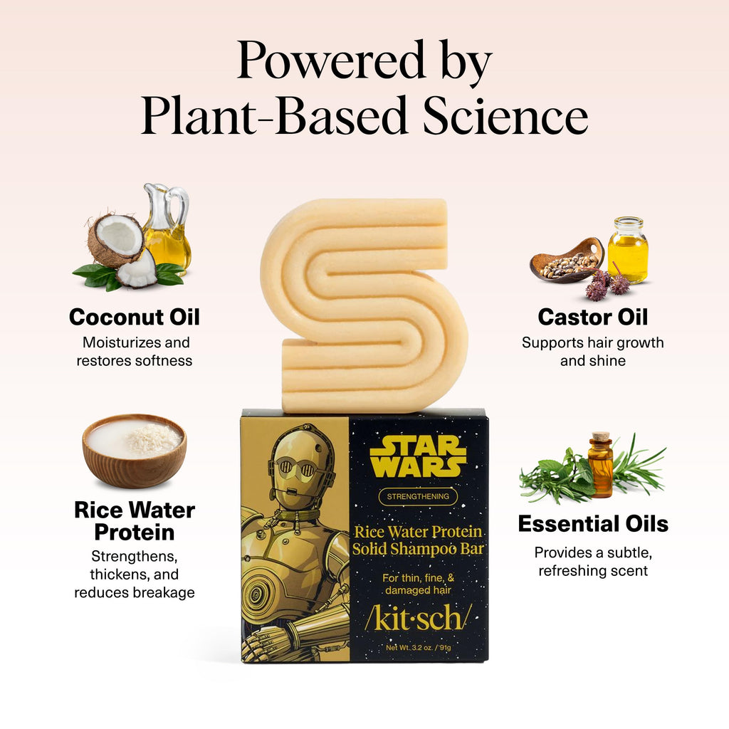 Kitsch Rice Water Protein Shampoo Bar with C-3PO Design – Strengthening, Vegan, Paraben/Sulfate-Free (3.2 oz)
