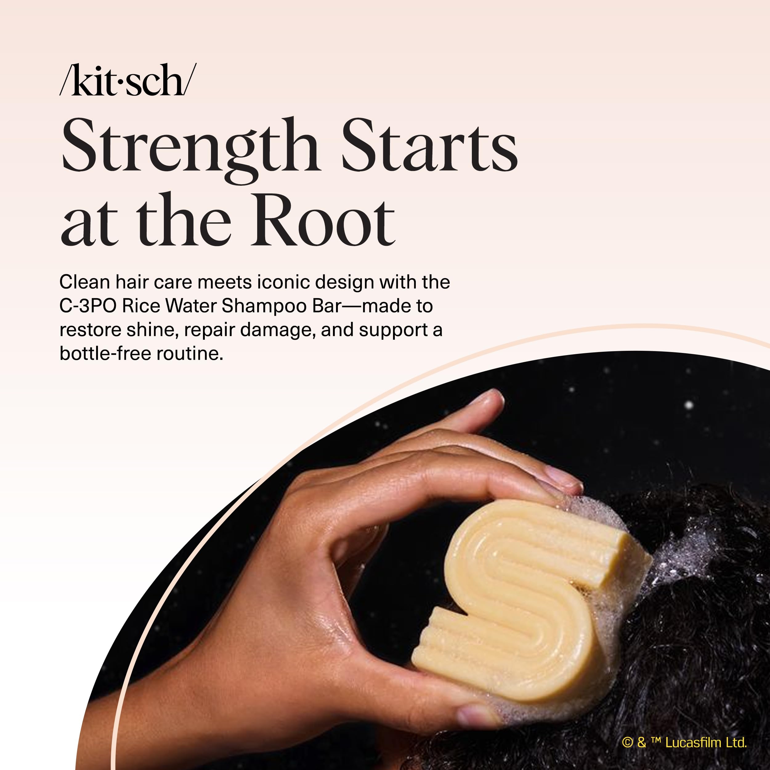 Kitsch Rice Water Protein Shampoo Bar with C-3PO Design – Strengthening, Vegan, Paraben/Sulfate-Free (3.2 oz)