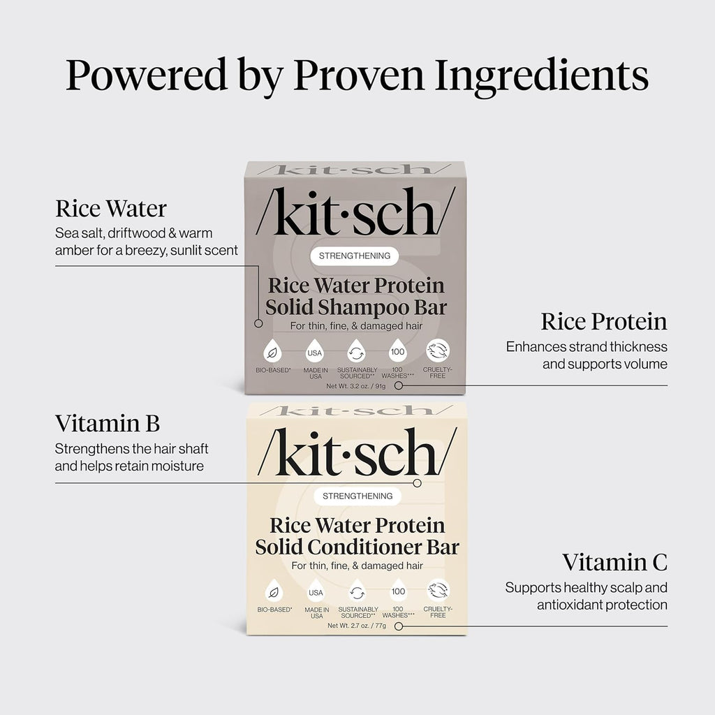 Kitsch Rice Water Shampoo & Conditioner Bar Set – Solid Hair Growth & Strength, 2 Pack