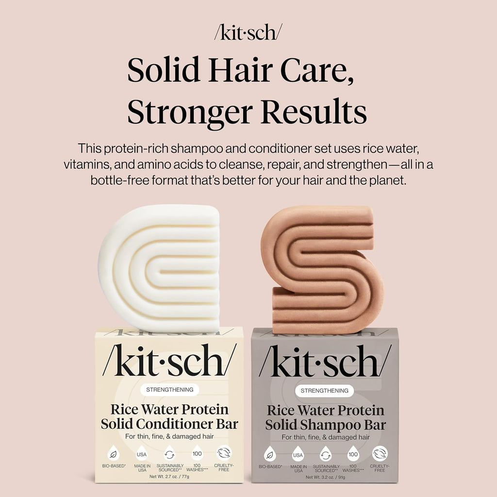 Kitsch Rice Water Shampoo & Conditioner Bar Set – Solid Hair Growth & Strength, 2 Pack