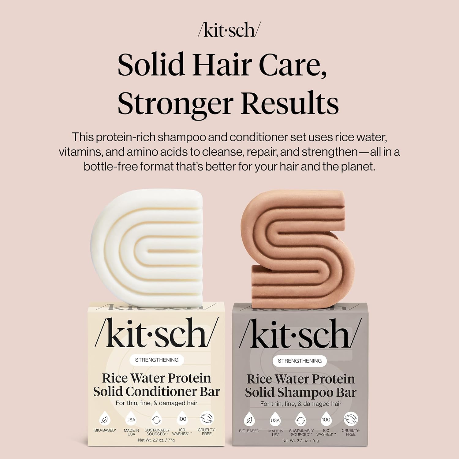 Kitsch Rice Water Shampoo & Conditioner Bar Set – Solid Hair Growth & Strength, 2 Pack