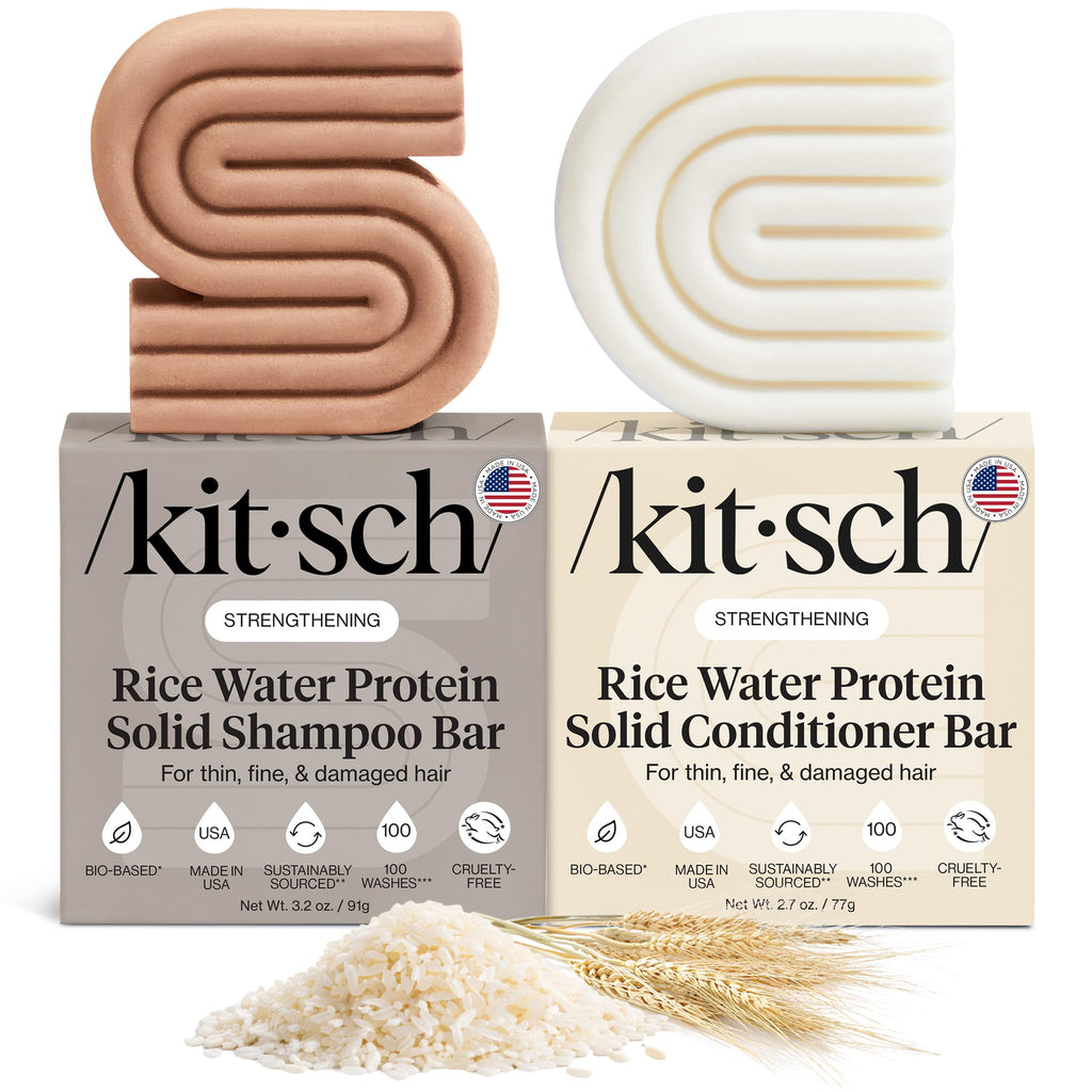 Kitsch Rice Water Shampoo & Conditioner Bar Set – Solid Hair Growth & Strength, 2 Pack