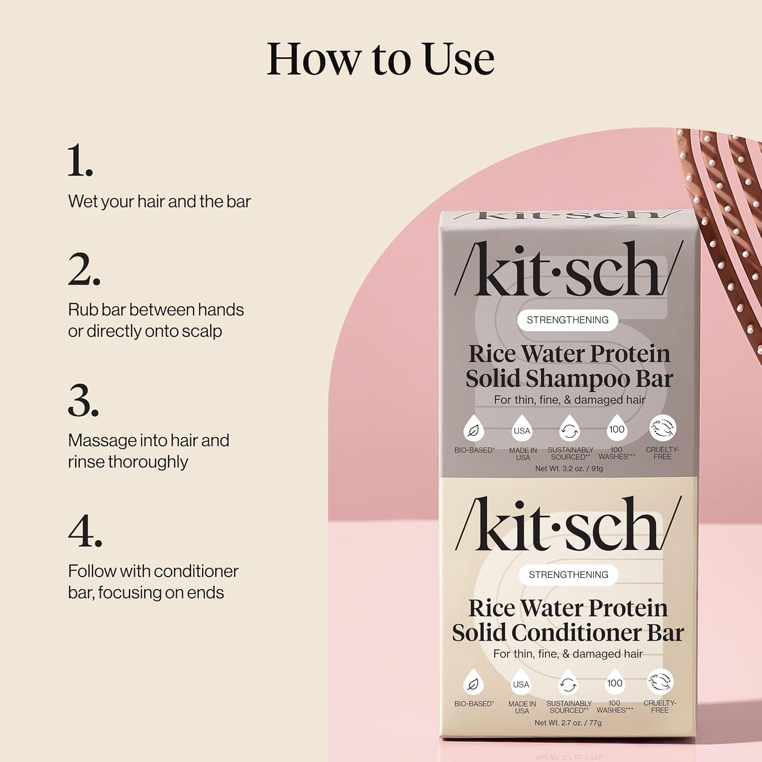 Kitsch Rice Water Shampoo & Conditioner Bar Set – Solid Hair Growth & Strength, 2 Pack