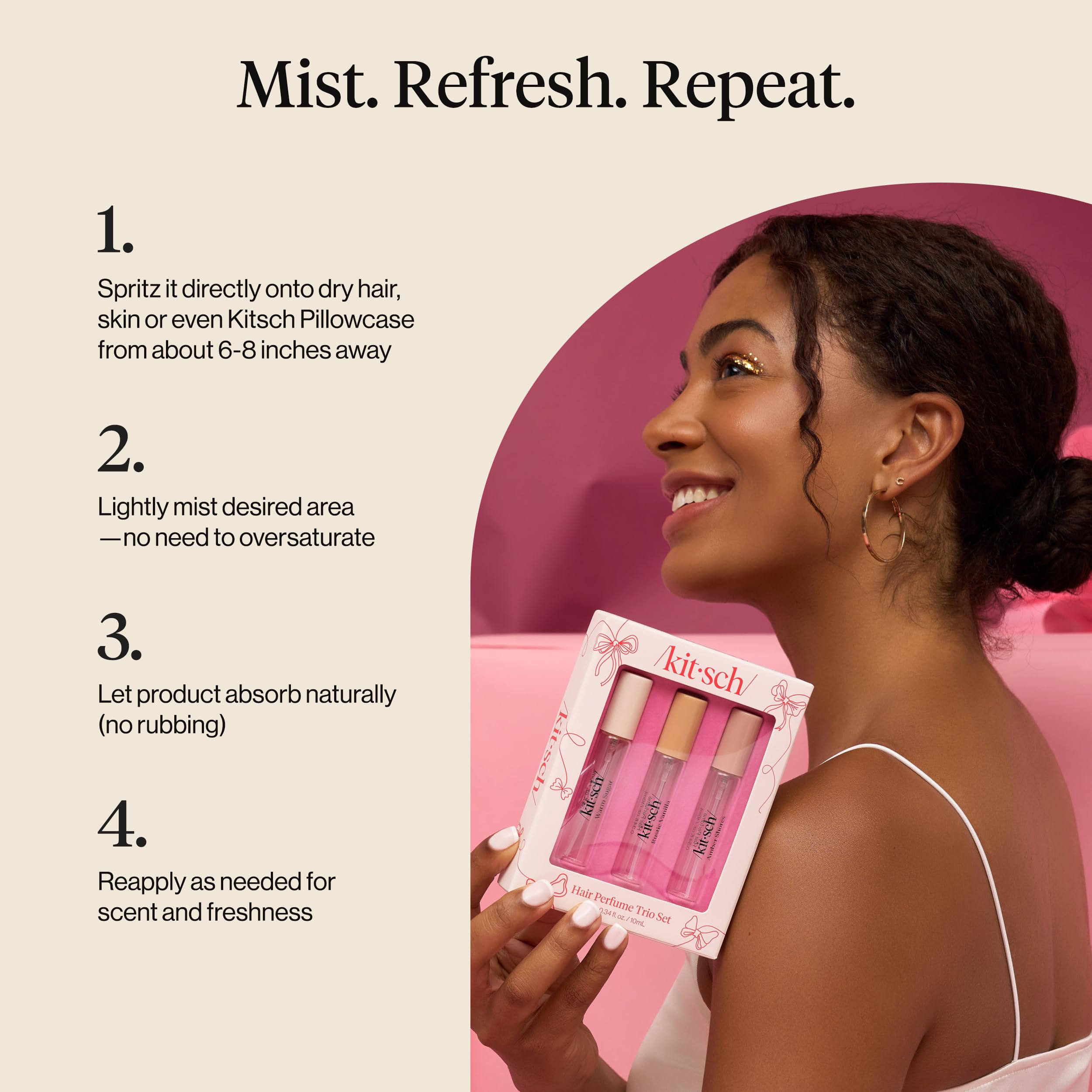 Kitsch Hair Perfume Trio Set – 3x10mL with Odor-Eliminating Technology | Hair & Pillow Mist