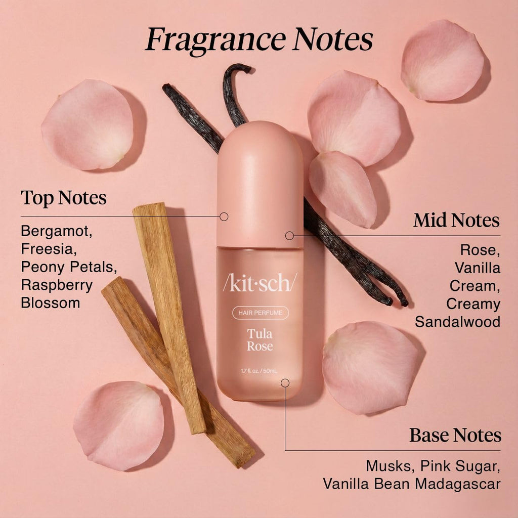 Kitsch Hair Perfume for Women – Tula Rose, Odor-Eliminating Hair & Body Mist, Floral Vanilla, 50mL