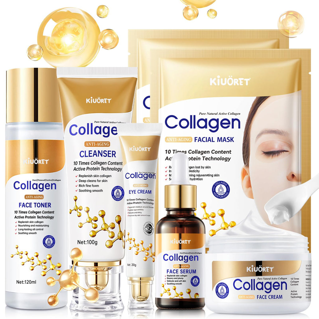 KIUORET Collagen Skin Care Set – 7-Piece Moisturizing Routine for Firm, Balanced Skin
