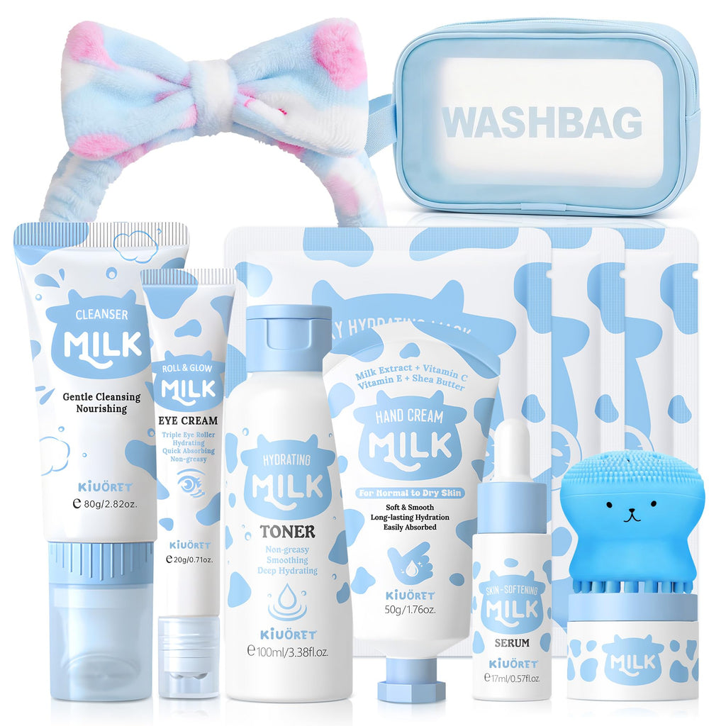 KIUORET 12-Piece Milk Skincare Set for Girls 8-12 | Niacinamide & Hyaluronic Acid Hydration