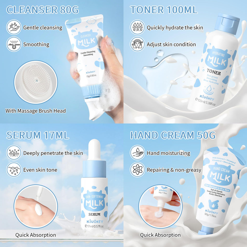 KIUORET 12-Piece Milk Skincare Set for Girls 8-12 | Niacinamide & Hyaluronic Acid Hydration