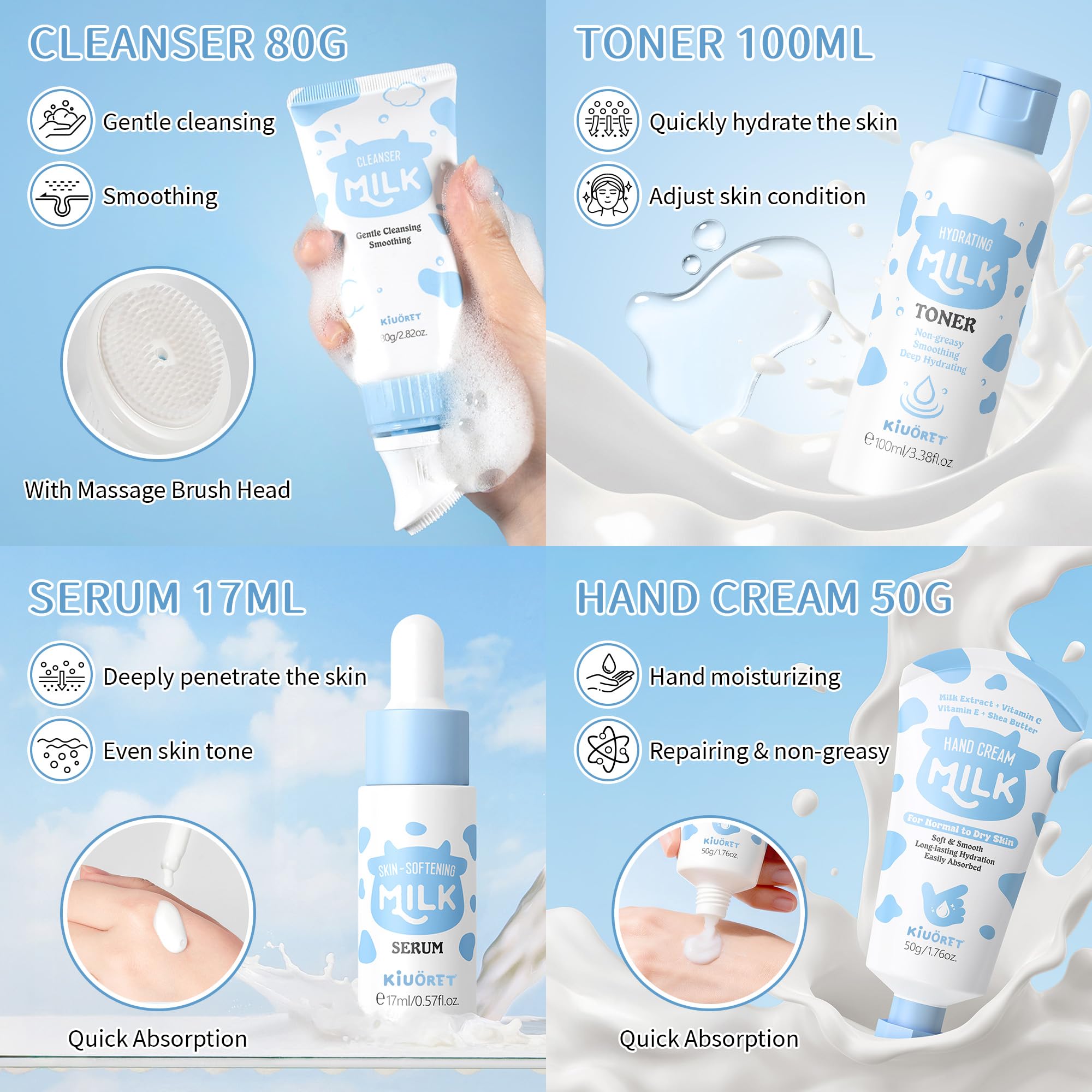 KIUORET 12-Piece Milk Skincare Set for Girls 8-12 | Niacinamide & Hyaluronic Acid Hydration
