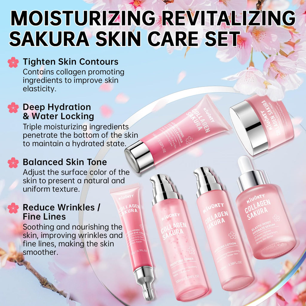 KIUORET Sakura Skin Care Set – 6-Piece Korean Kit for Hydration & Gentle Anti-Aging