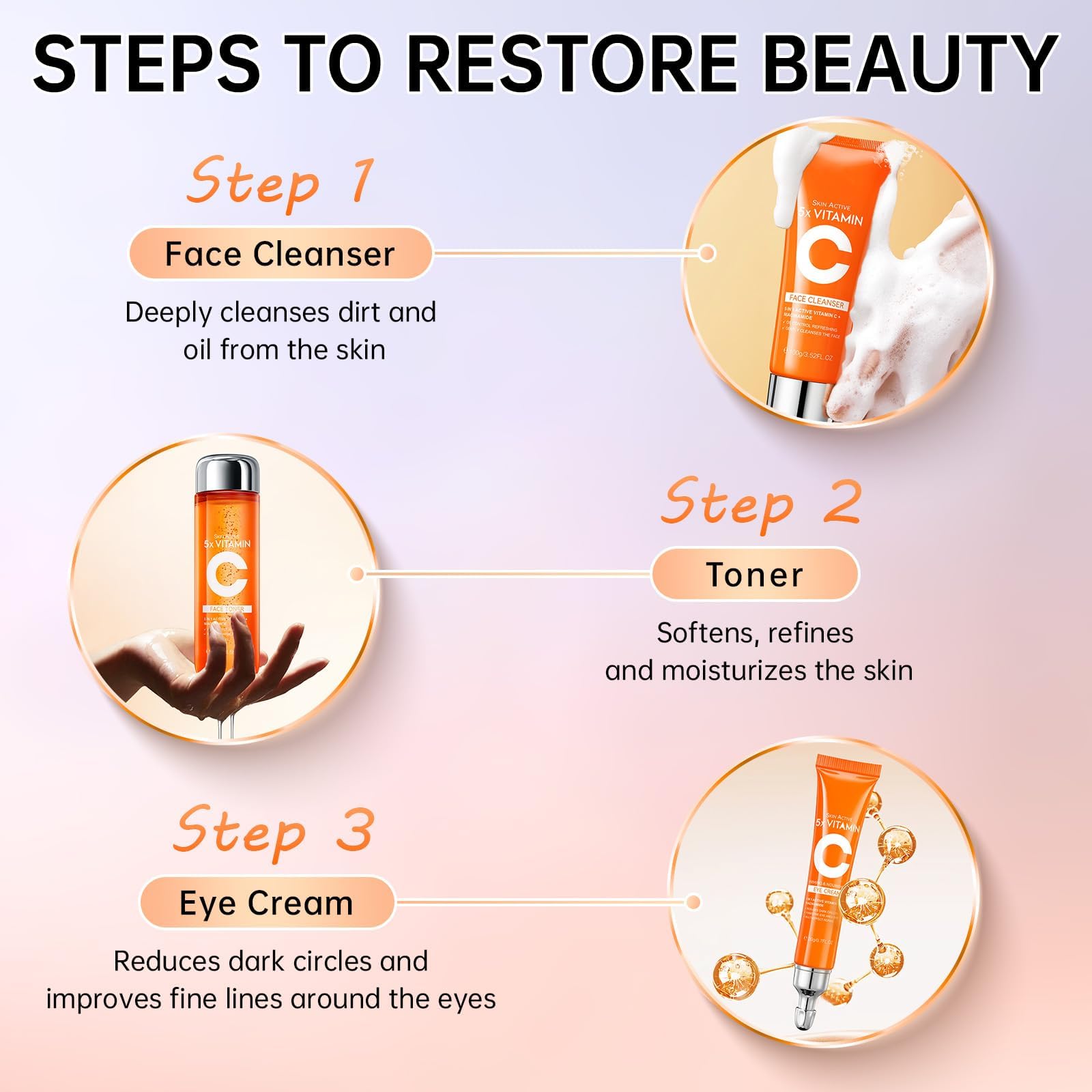 KIUORET Vitamin C 6-Piece Skin Care Set for Women – Moisturizing & Anti-Wrinkle