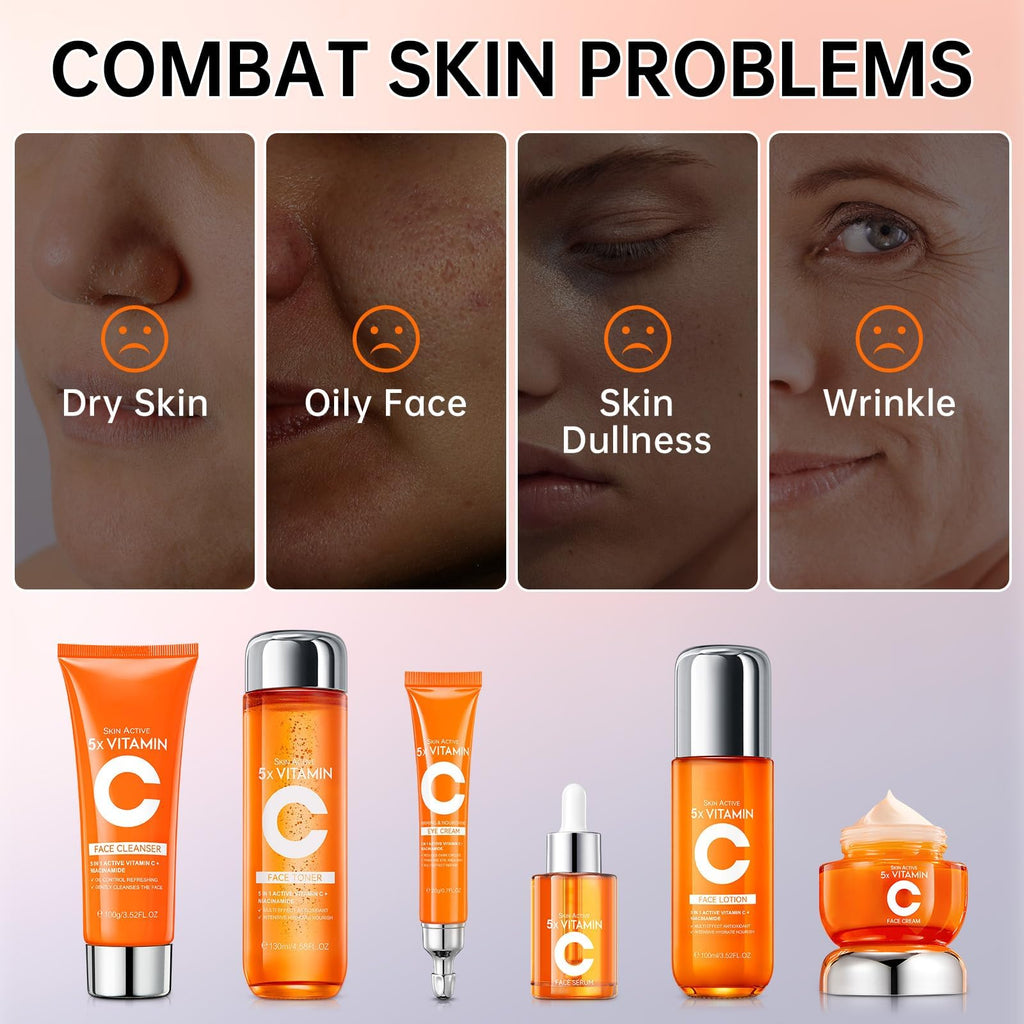 KIUORET Vitamin C 6-Piece Skin Care Set for Women – Moisturizing & Anti-Wrinkle