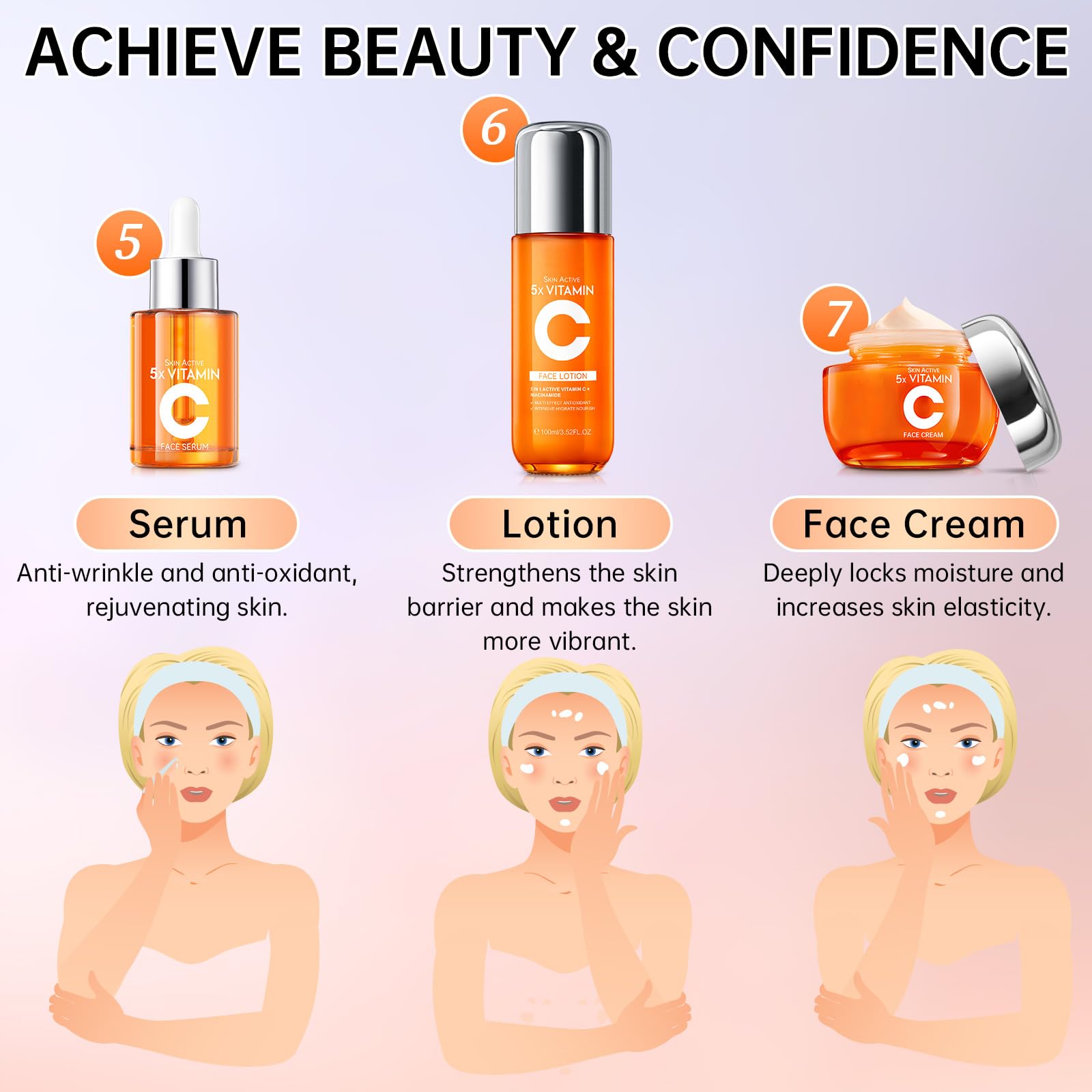 KIUORET 11-Piece Vitamin C Skincare Set for Teens & Women – Cleanser, Toner, Eye Cream, Serum, Lotions, Cream & Sheet Masks
