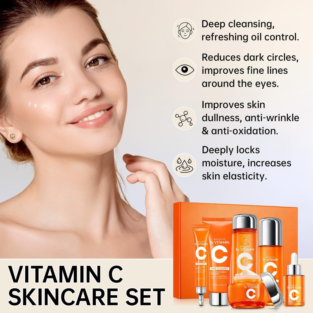 KIUORET Vitamin C 6-Piece Skin Care Set for Women – Moisturizing & Anti-Wrinkle