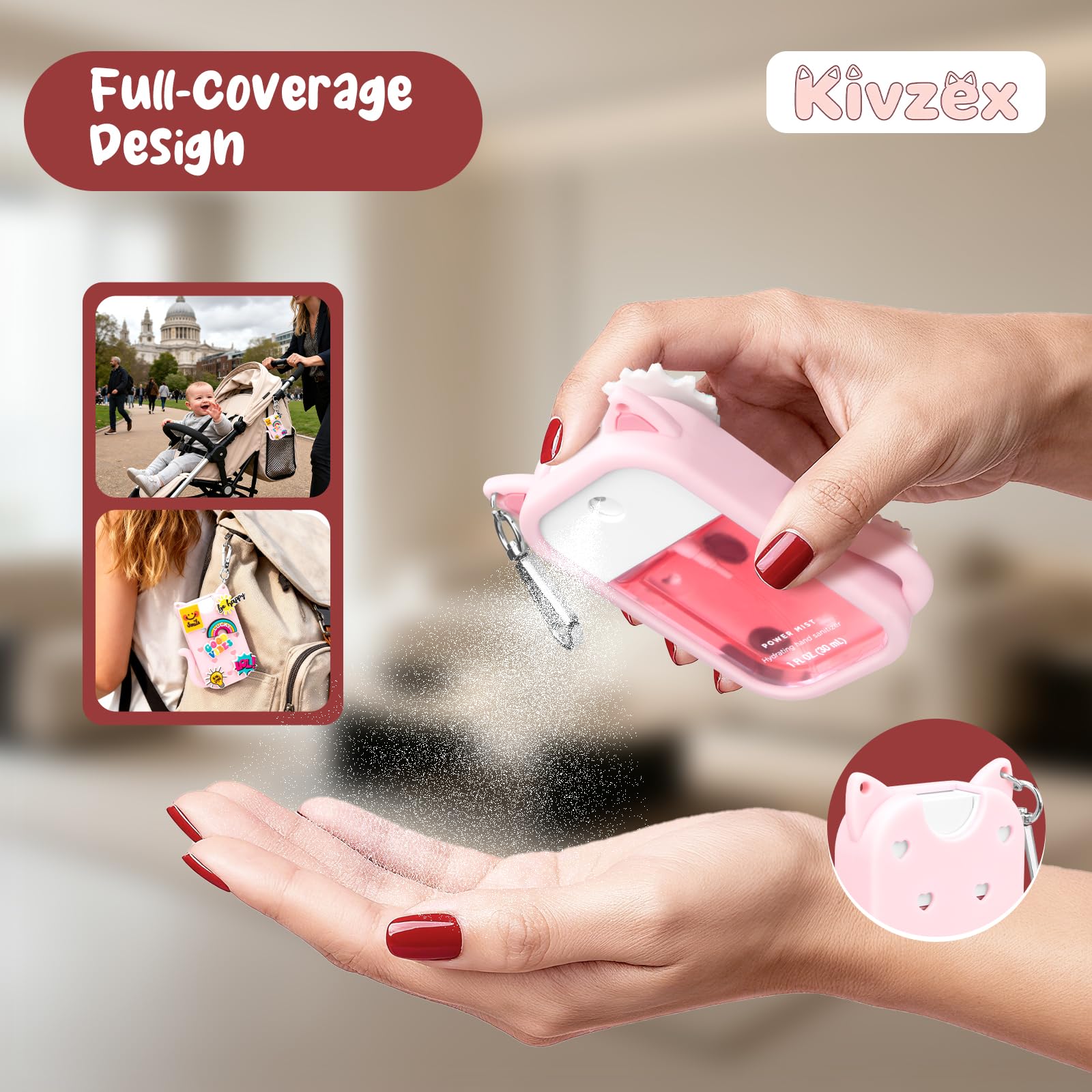 Kivzex Cat Silicone Case for Touchland 1oz Spray – Power Mist & Glow Mist, Pink