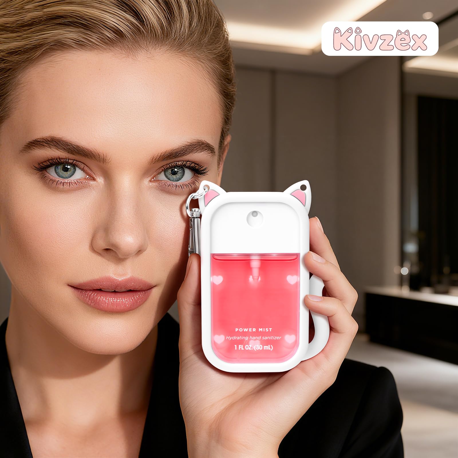 Kivzex Cat Silicone Case for Touchland 1oz Spray – Keychain Travel Cover (Power Mist & Glow Mist)