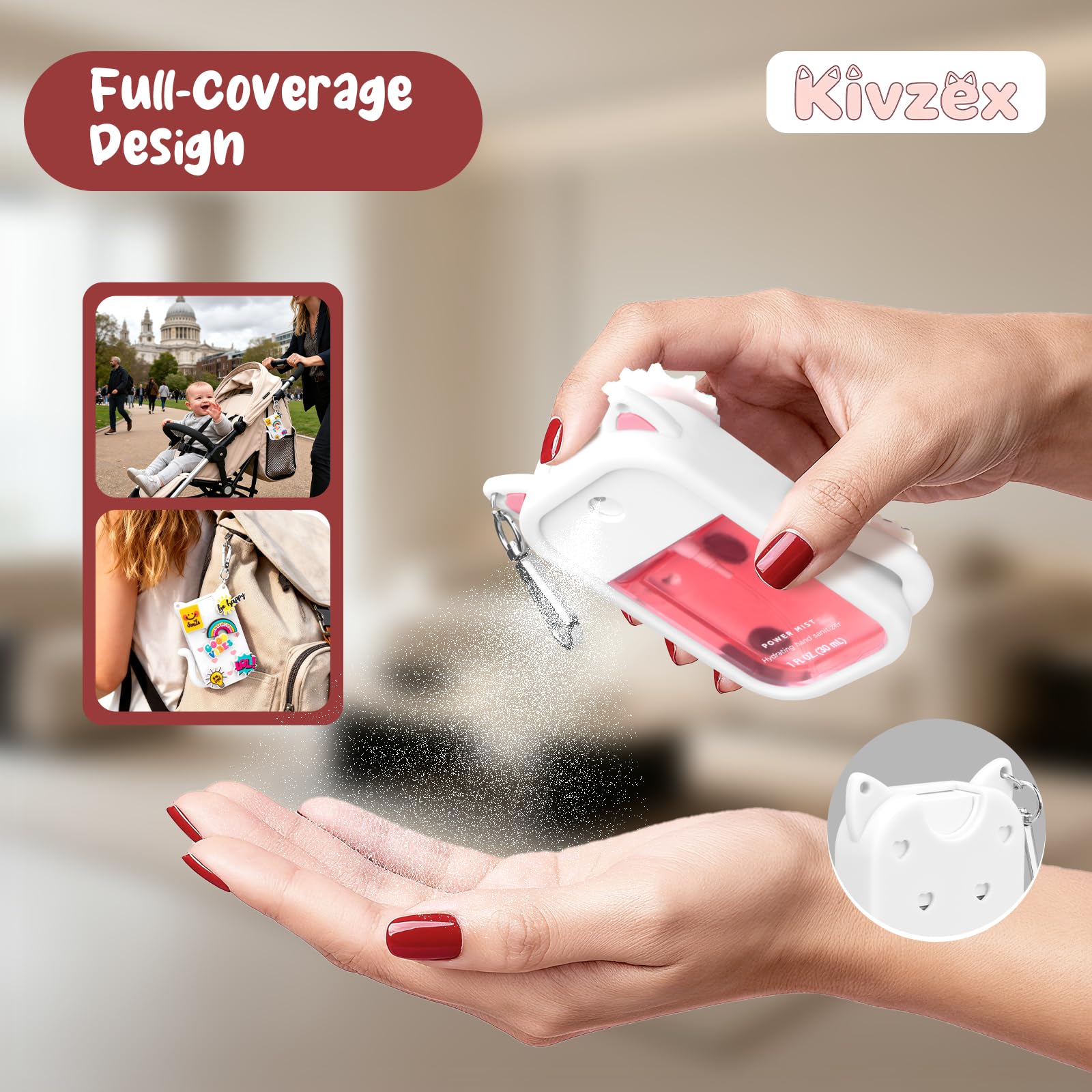 Kivzex Cat Silicone Case for Touchland 1oz Spray – Keychain Travel Cover (Power Mist & Glow Mist)