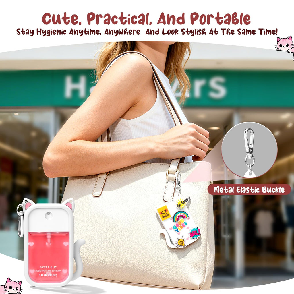 Kivzex Cat Silicone Case for Touchland 1oz Spray – Keychain Travel Cover (Power Mist & Glow Mist)
