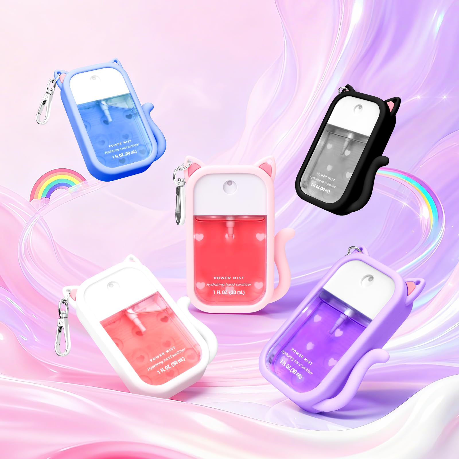Kivzex Cat Silicone Case for Touchland 1oz Spray – Keychain Travel Cover (Power Mist & Glow Mist)