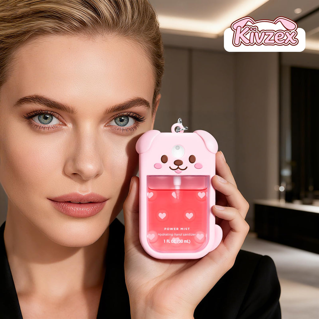 Kivzex Dog Silicone Case for Touchland 1oz Sprays - Pink, Keychain Clip, Fits Power Mist & Glow Mist