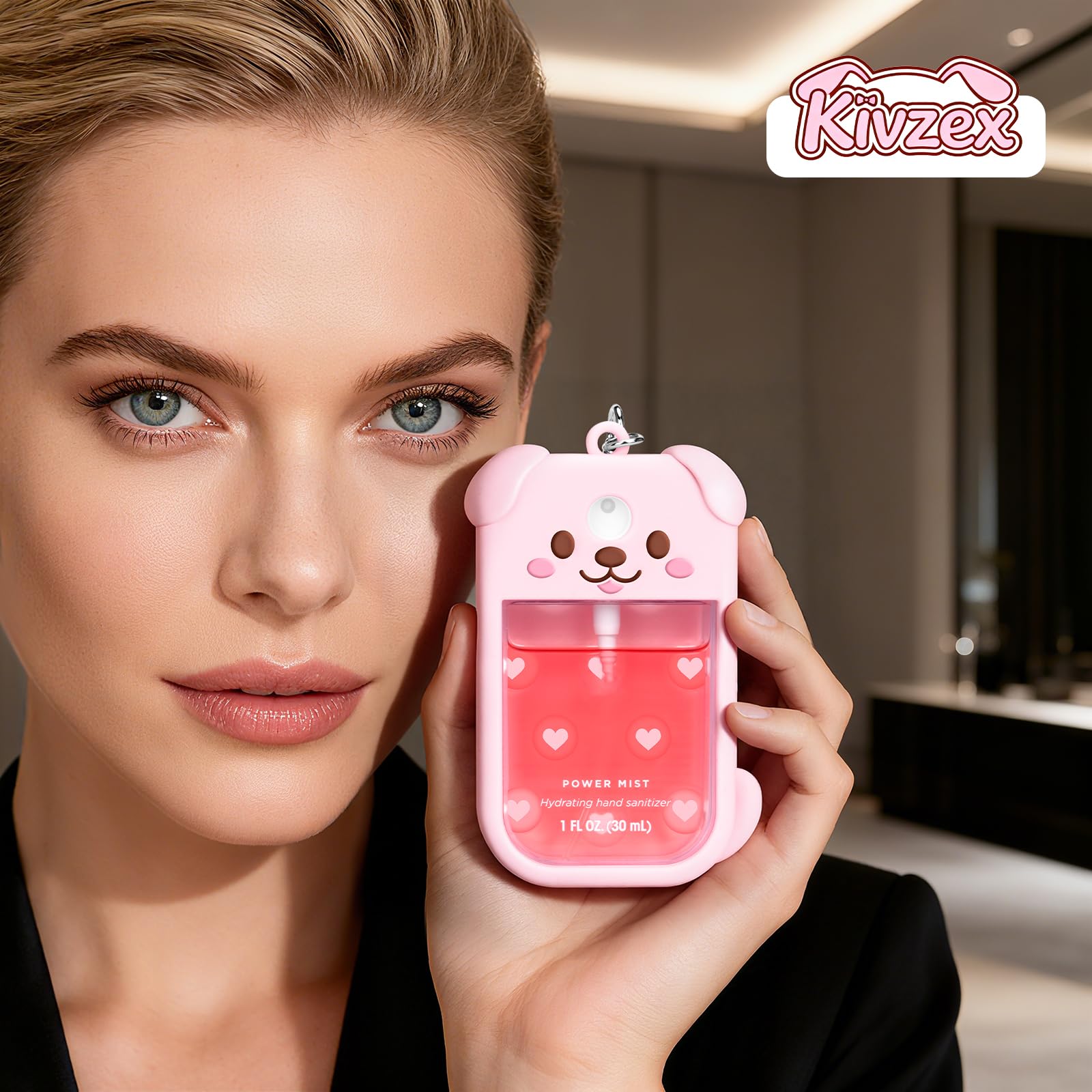 Kivzex Dog Silicone Case for Touchland 1oz Sprays - Pink, Keychain Clip, Fits Power Mist & Glow Mist