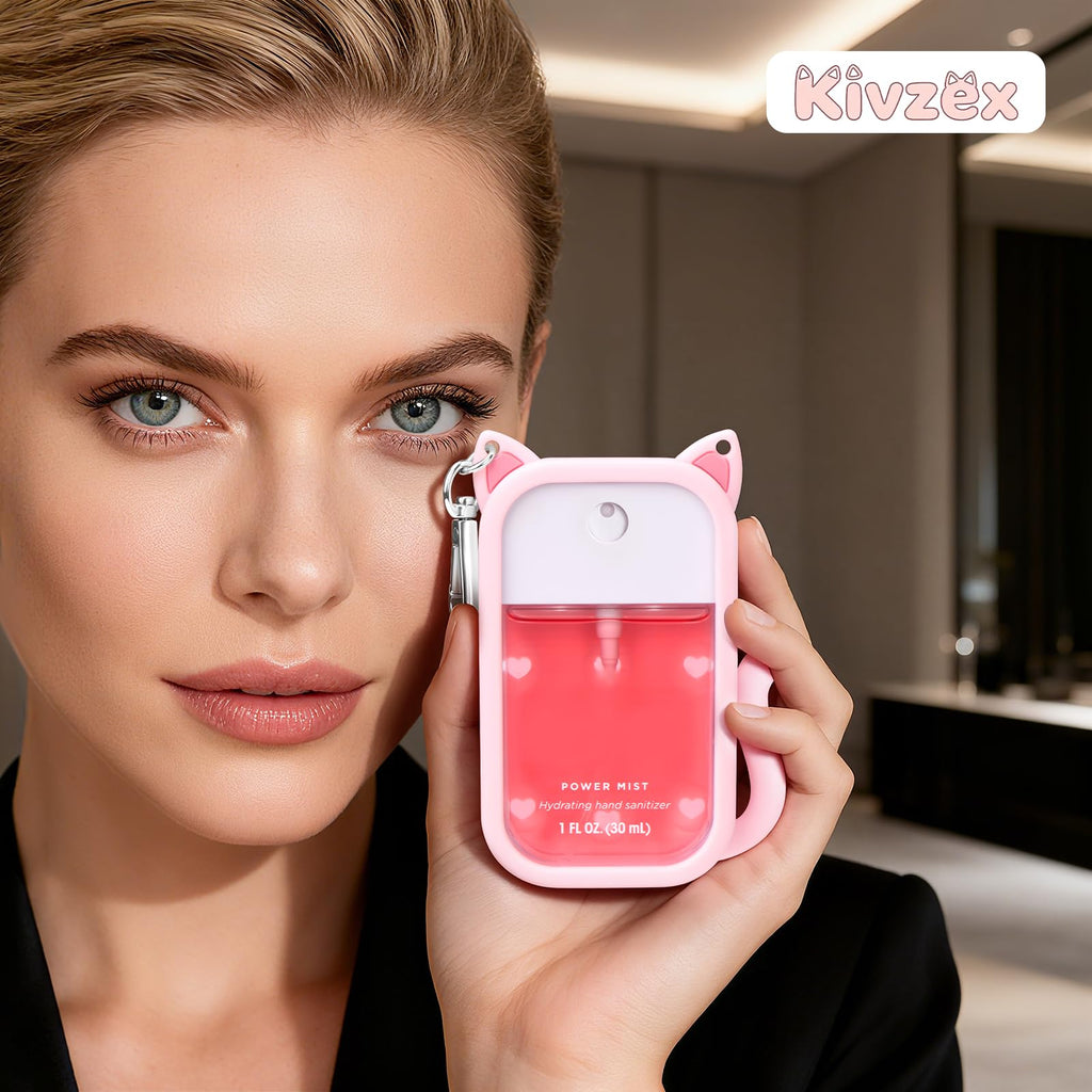 Kivzex Cat Silicone Case for Touchland 1oz Spray – Power Mist & Glow Mist, Pink