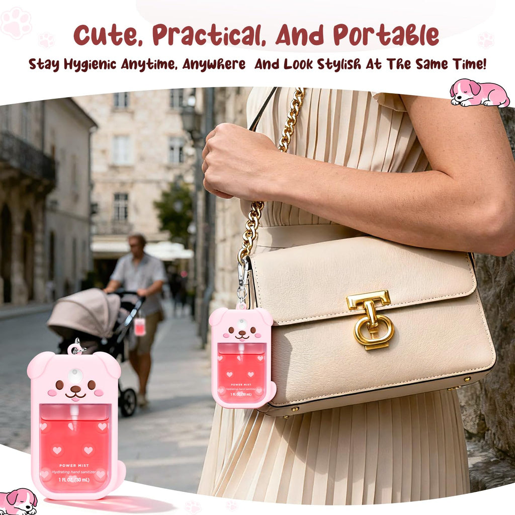 Kivzex Dog Silicone Case for Touchland 1oz Sprays - Pink, Keychain Clip, Fits Power Mist & Glow Mist