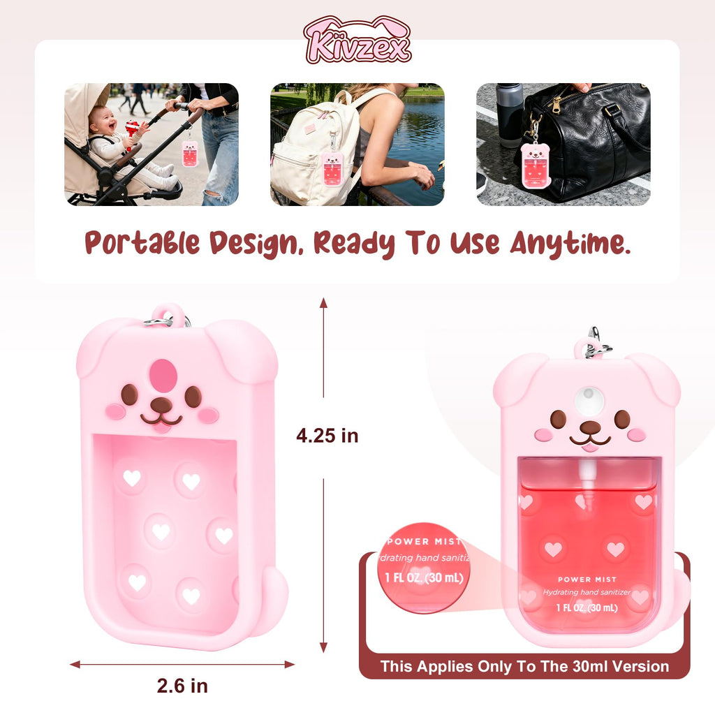 Kivzex Dog Silicone Case for Touchland 1oz Sprays - Pink, Keychain Clip, Fits Power Mist & Glow Mist