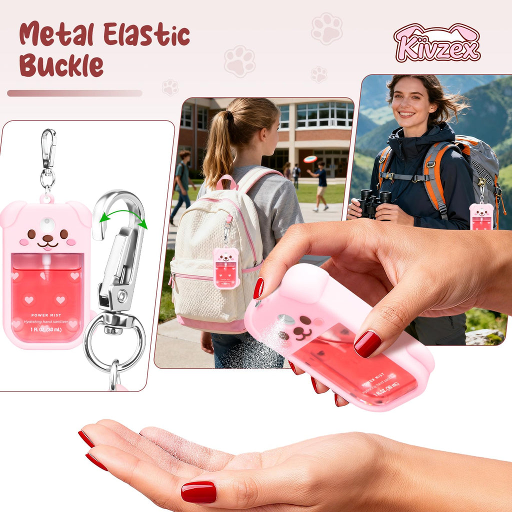 Kivzex Dog Silicone Case for Touchland 1oz Sprays - Pink, Keychain Clip, Fits Power Mist & Glow Mist