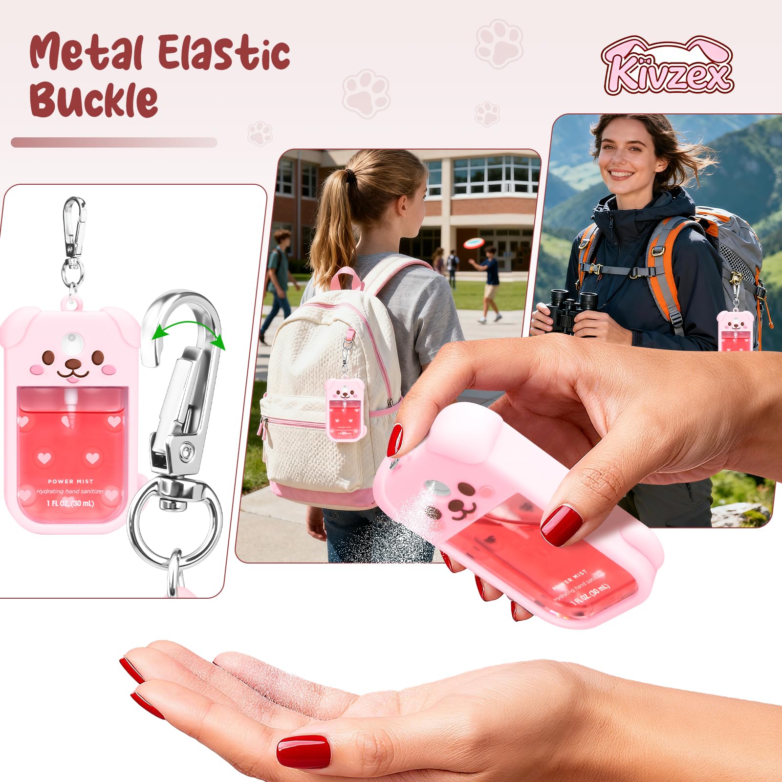 Kivzex Dog Silicone Case for Touchland 1oz Sprays - Pink, Keychain Clip, Fits Power Mist & Glow Mist