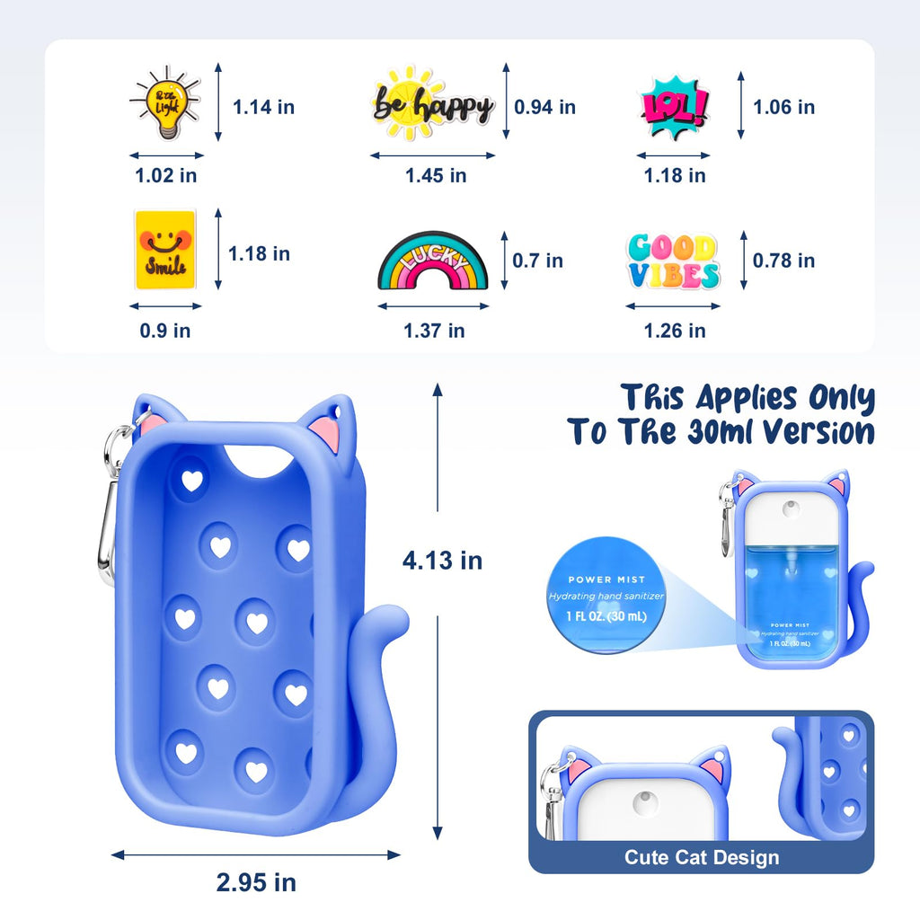 Kivzex Cat Silicone Case for Touchland 1oz Spray – Blue, Keychain & Charms