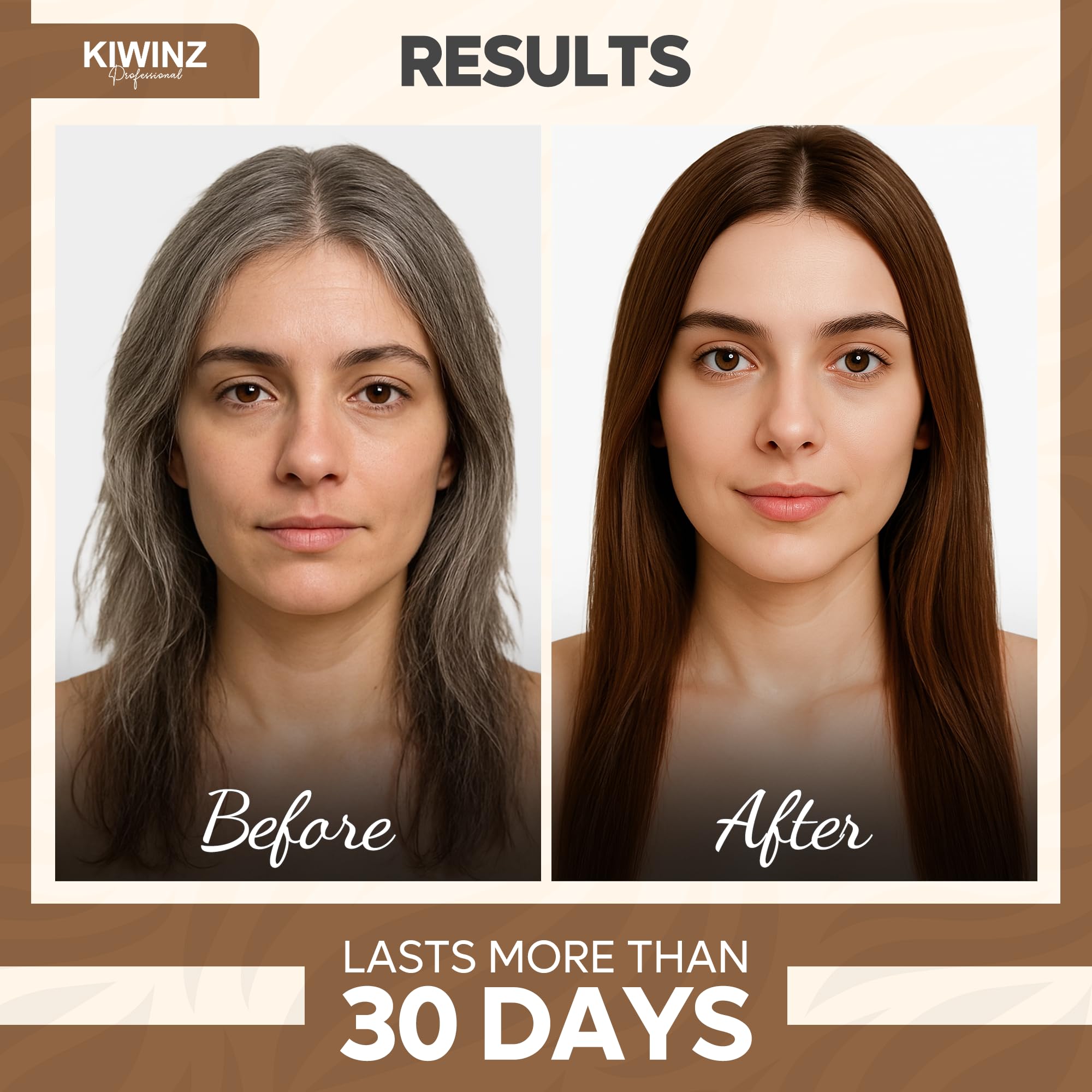Kiwinz Professional Hair Color Shampoo – 5 in 1, Ammonia-Free, Instant Grey Coverage (Light Brown) – 500ml