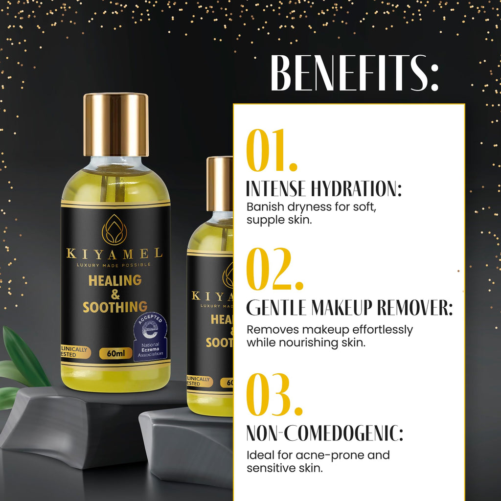 KIYAMEL Healing & Soothing Essential Oils for Dry Skin – Vitamin E Argan Jojoba Body Oil