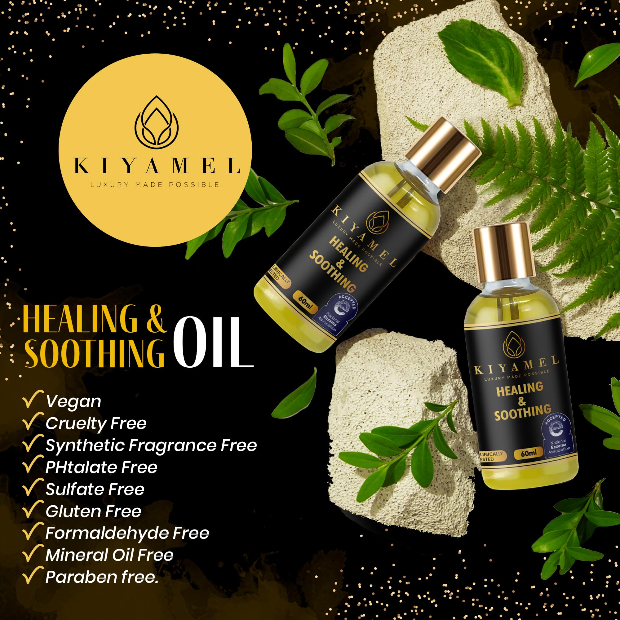 KIYAMEL Healing & Soothing Essential Oils for Dry Skin – Vitamin E Argan Jojoba Body Oil