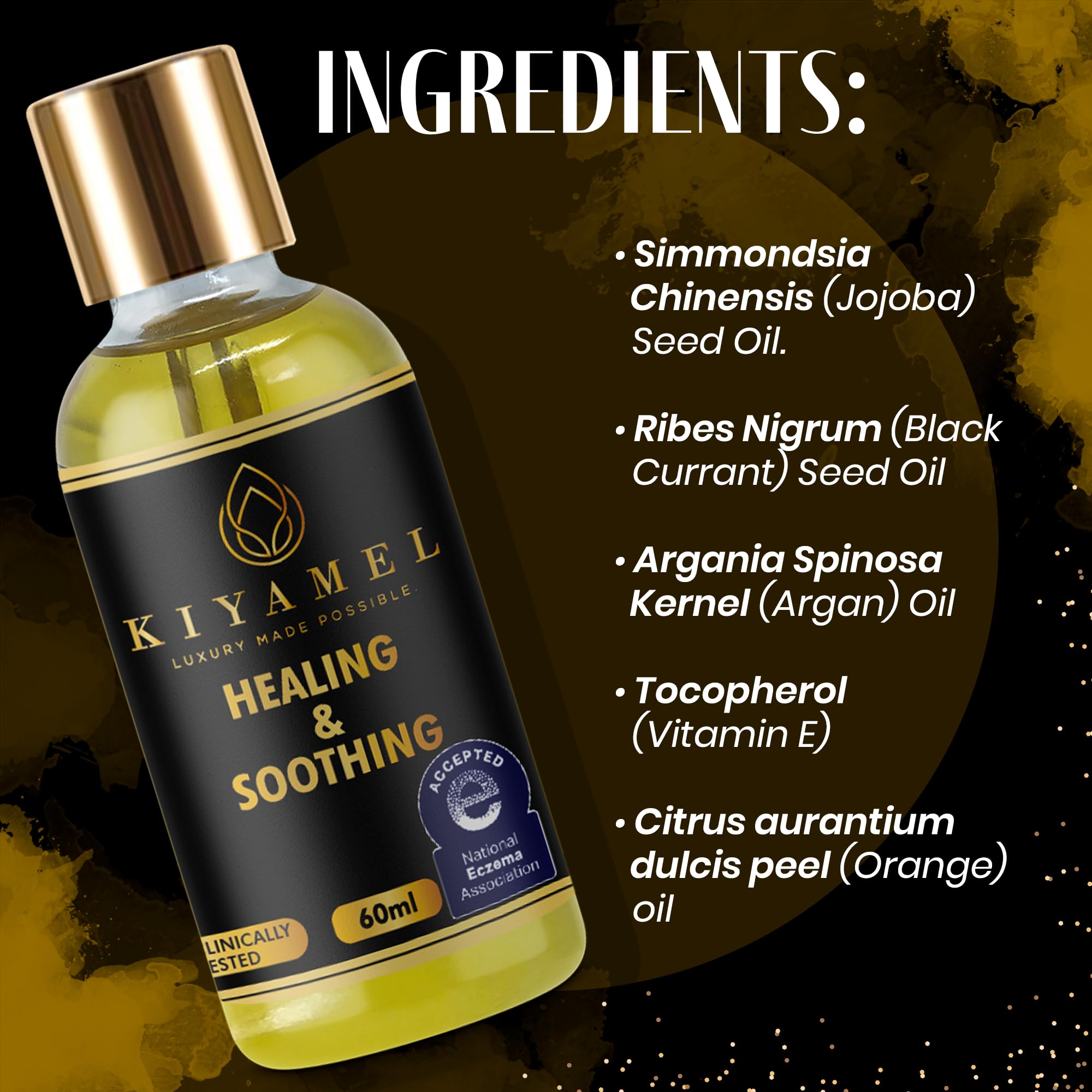 KIYAMEL Healing & Soothing Essential Oils for Dry Skin – Vitamin E Argan Jojoba Body Oil