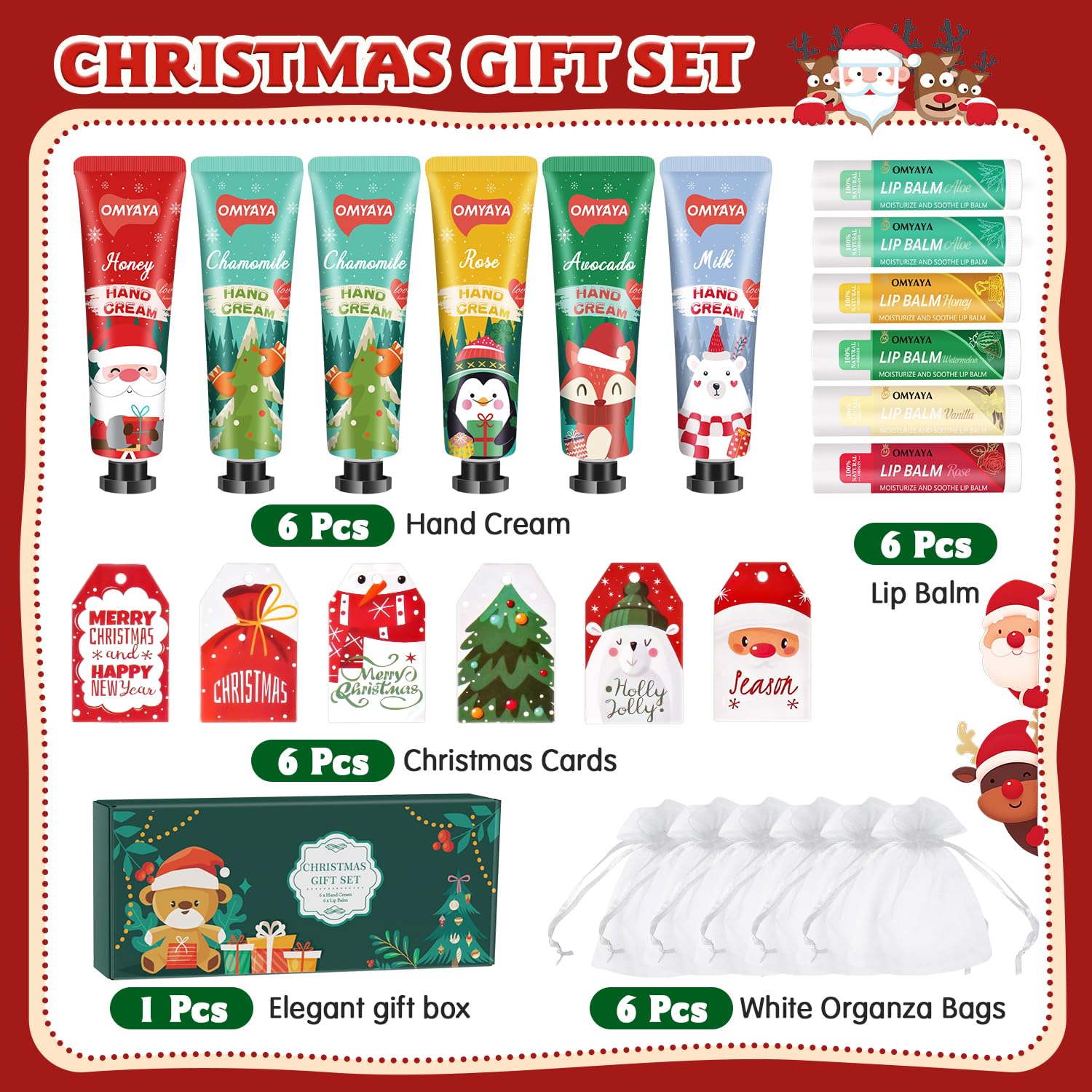 KIYTARBOO Christmas Bulk Gifts for Women – Lip Balm & Hand Cream Set with Organza Bag