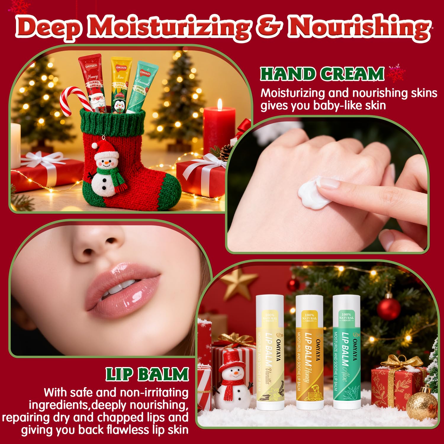 KIYTARBOO Christmas Bulk Gifts for Women – Lip Balm & Hand Cream Set with Organza Bag