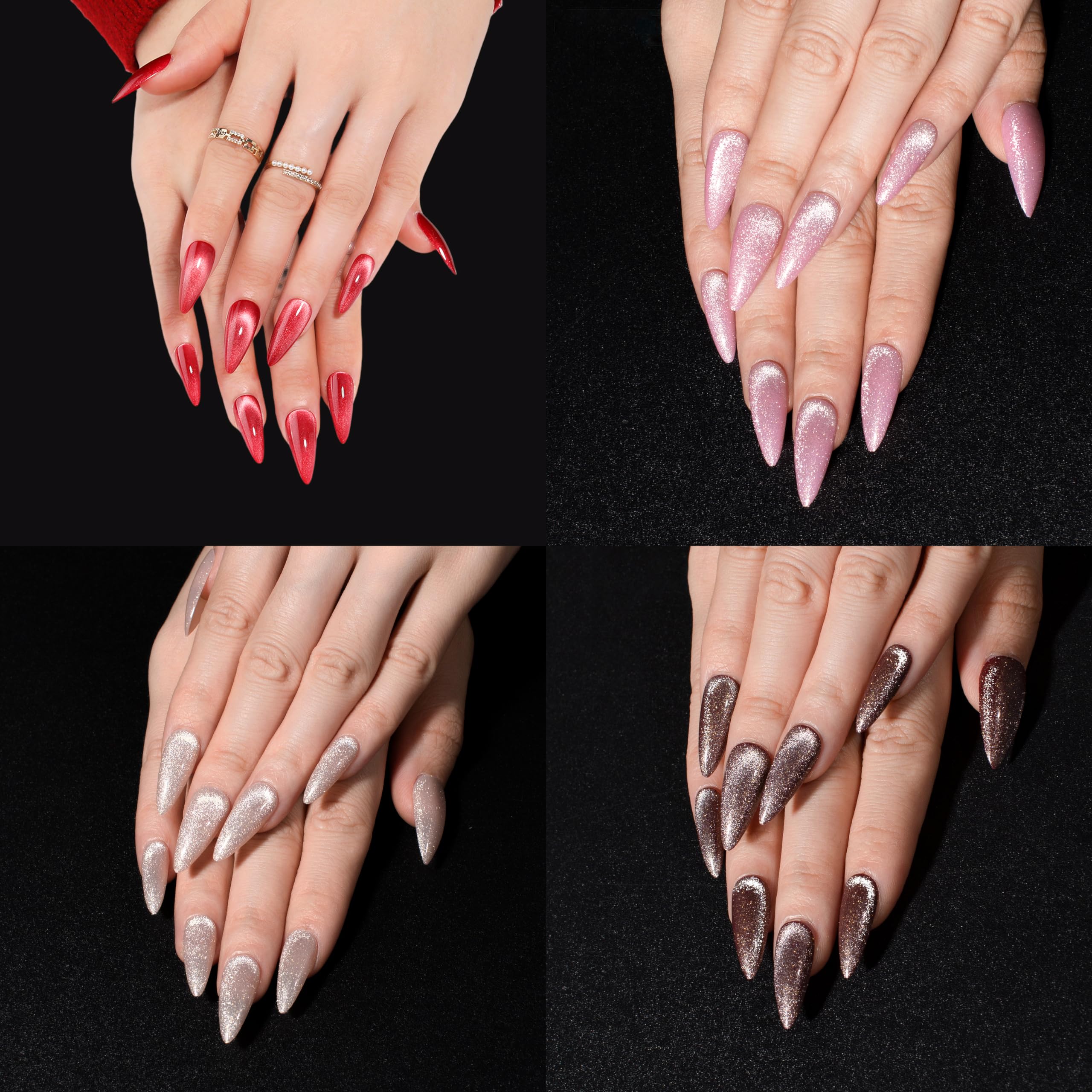KKUUOO 4Pack Handmade Press On Nails — Velvet & Gradient, 96 Pcs Full Cover Glossy Nails