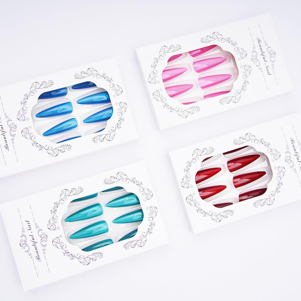 KKUUOO 4 Pack Cat Eye Stiletto Press On Nails – Long Glitter Gradient, 96 Pcs