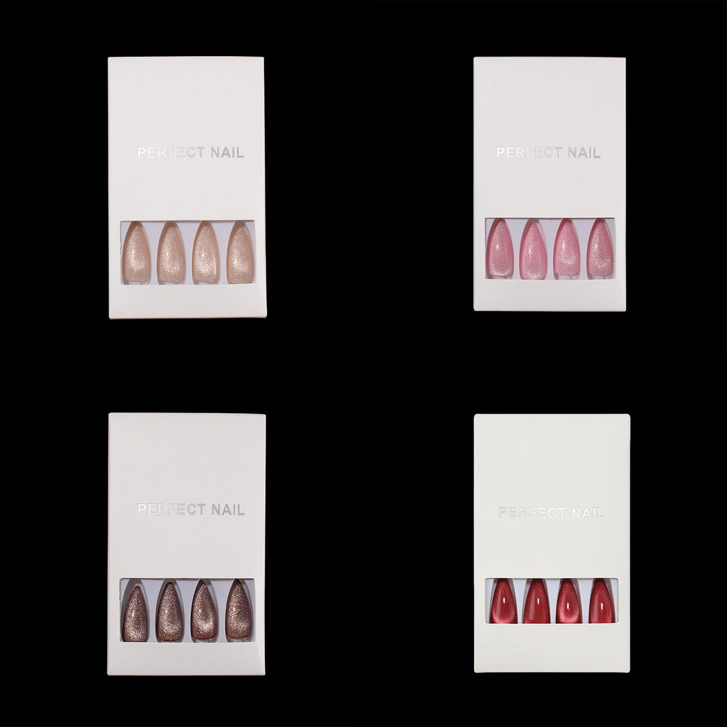 KKUUOO 4Pack Handmade Press On Nails — Velvet & Gradient, 96 Pcs Full Cover Glossy Nails