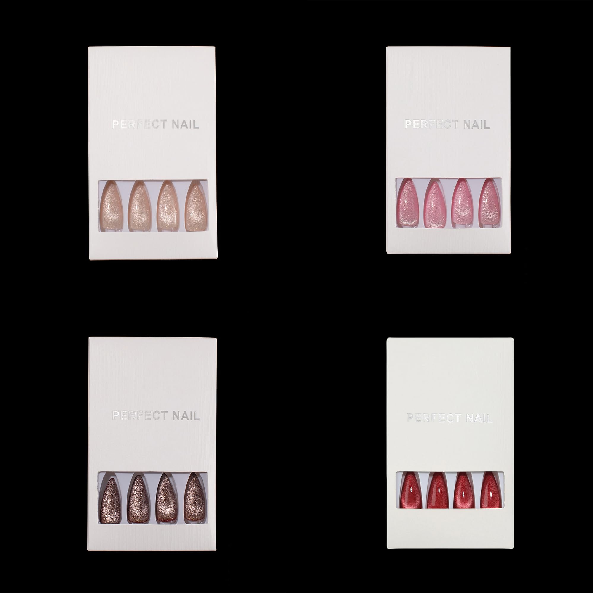 KKUUOO 4Pack Handmade Press On Nails — Velvet & Gradient, 96 Pcs Full Cover Glossy Nails
