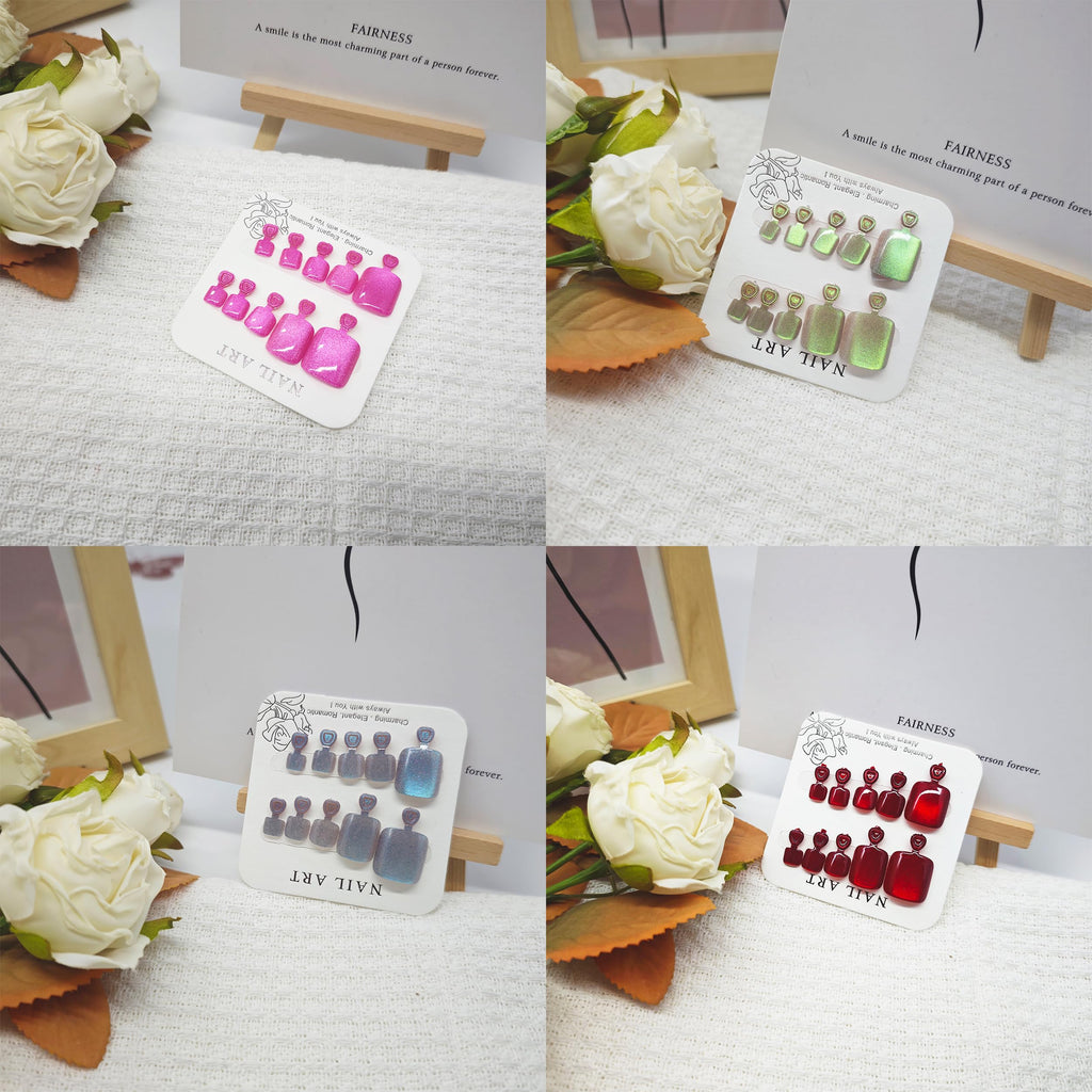 KKUUOO 4Pack Summer Glossy Acrylic Toenails – Full Cover Glitter, 96 Pcs